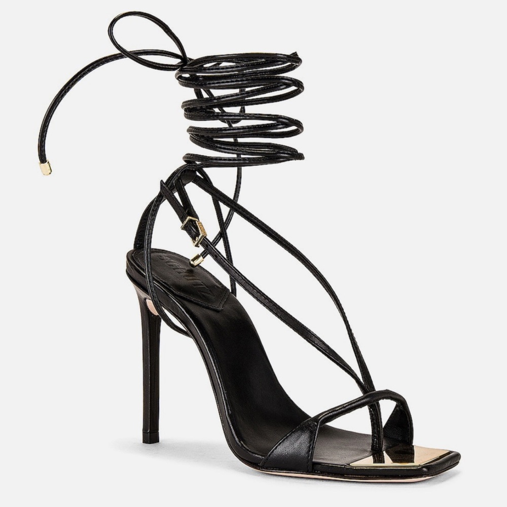 ❤️SCHUTZ VIKKI T-Strap Lave Up Black Leather Heeled Sandal NWOT